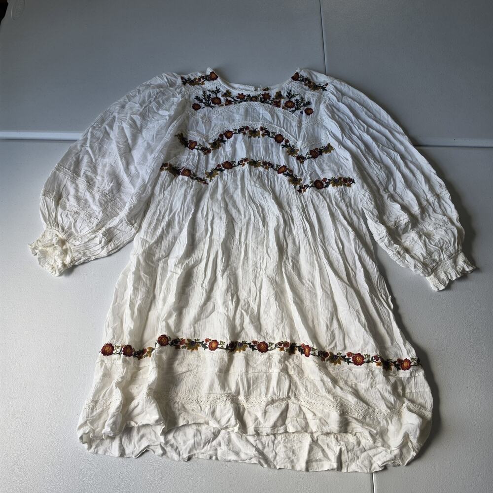 Free People Dress Womens S White Embroidered Floral Dress Boho Fairy Whimsical